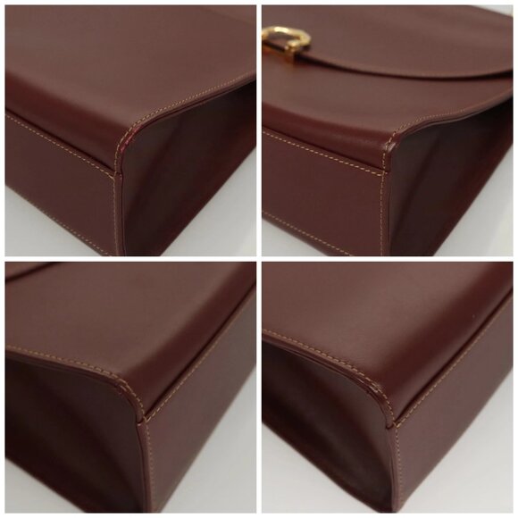 CARTIER Must Line Hand Bag Leather Bordeaux Gold Auth 122249 - Picture 15 of 16